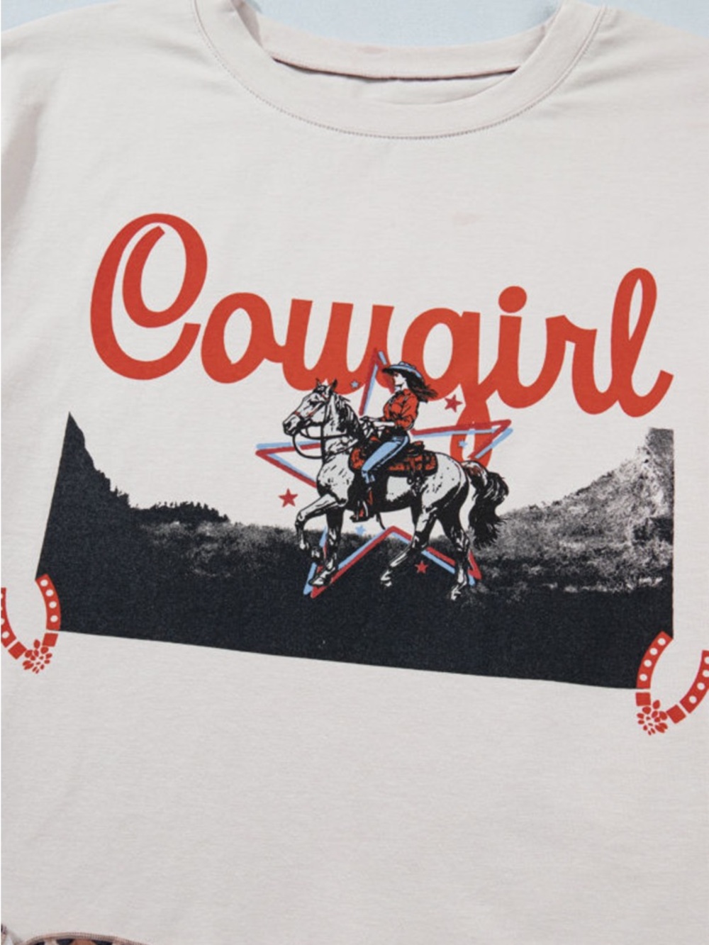 1211. Retro cotton Cowgirl leopard print ruffle trim short sleeve T-Shirt - Picture 4 of 5